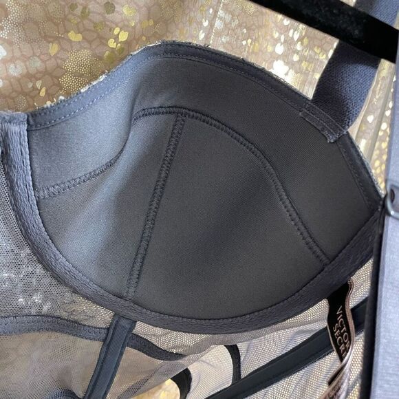 Victoria’s Secret Very Sexy Gray Silver Sparkle Lined Balconet Bra Top 34C - Picture 6 of 10